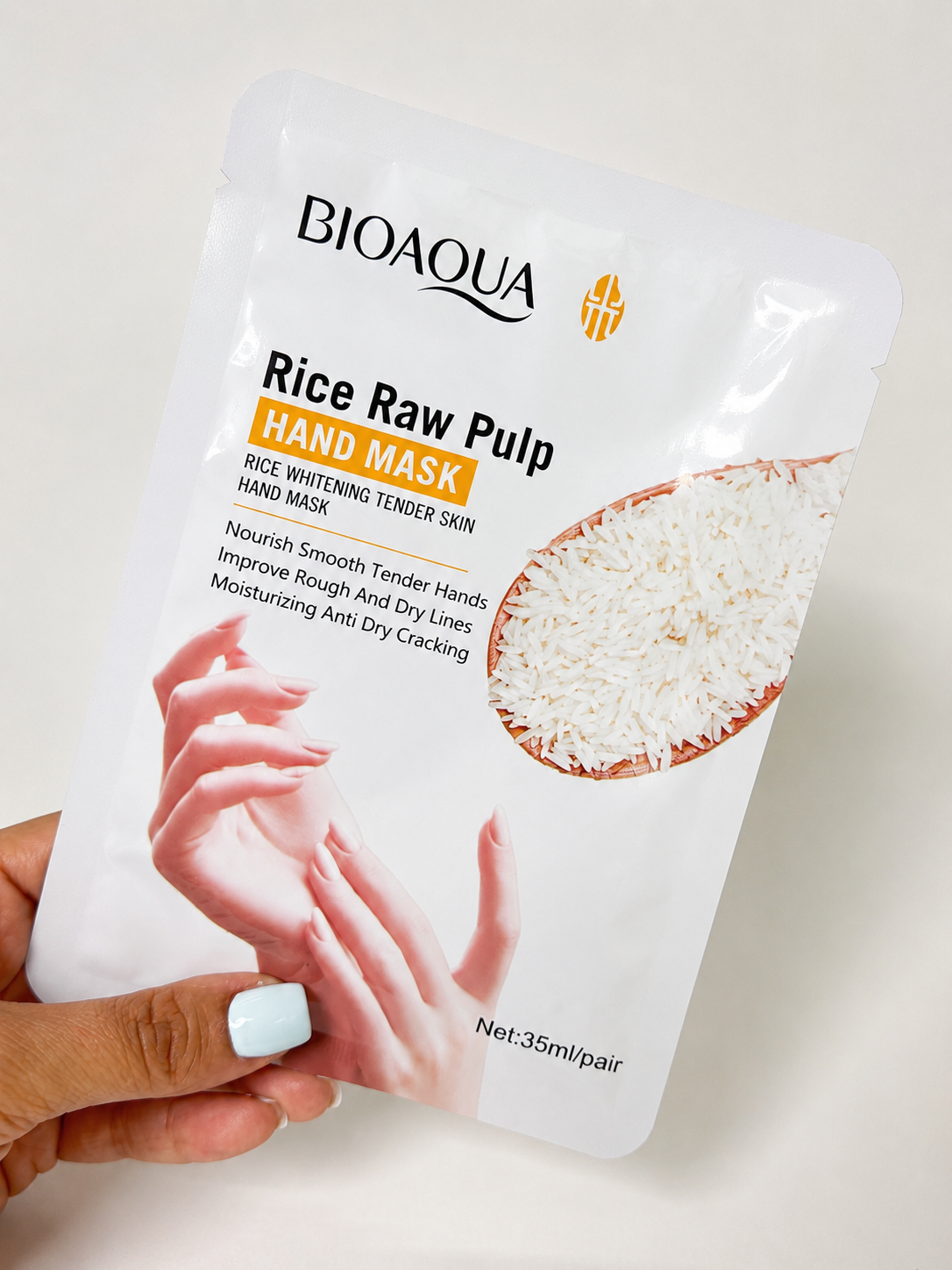 ماسک دست برنج بیوآکوا Bioaqua Rice Raw Pulp Hand Mask | آبرسان و روشن‌کننده دست